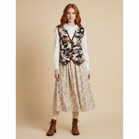 Vintage Cambridge Dry Goods Company Womens Small Equestrian Horses Open Vest - Picture 1 of 12